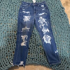 American Eagle Outfitters Blue Distressed Straight Leg Jeans